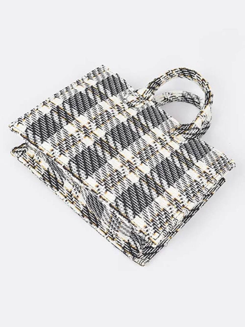 Tweed Plaid Medium Tote ✨ Chic Structured Handbag • Black & Cream Crossbody